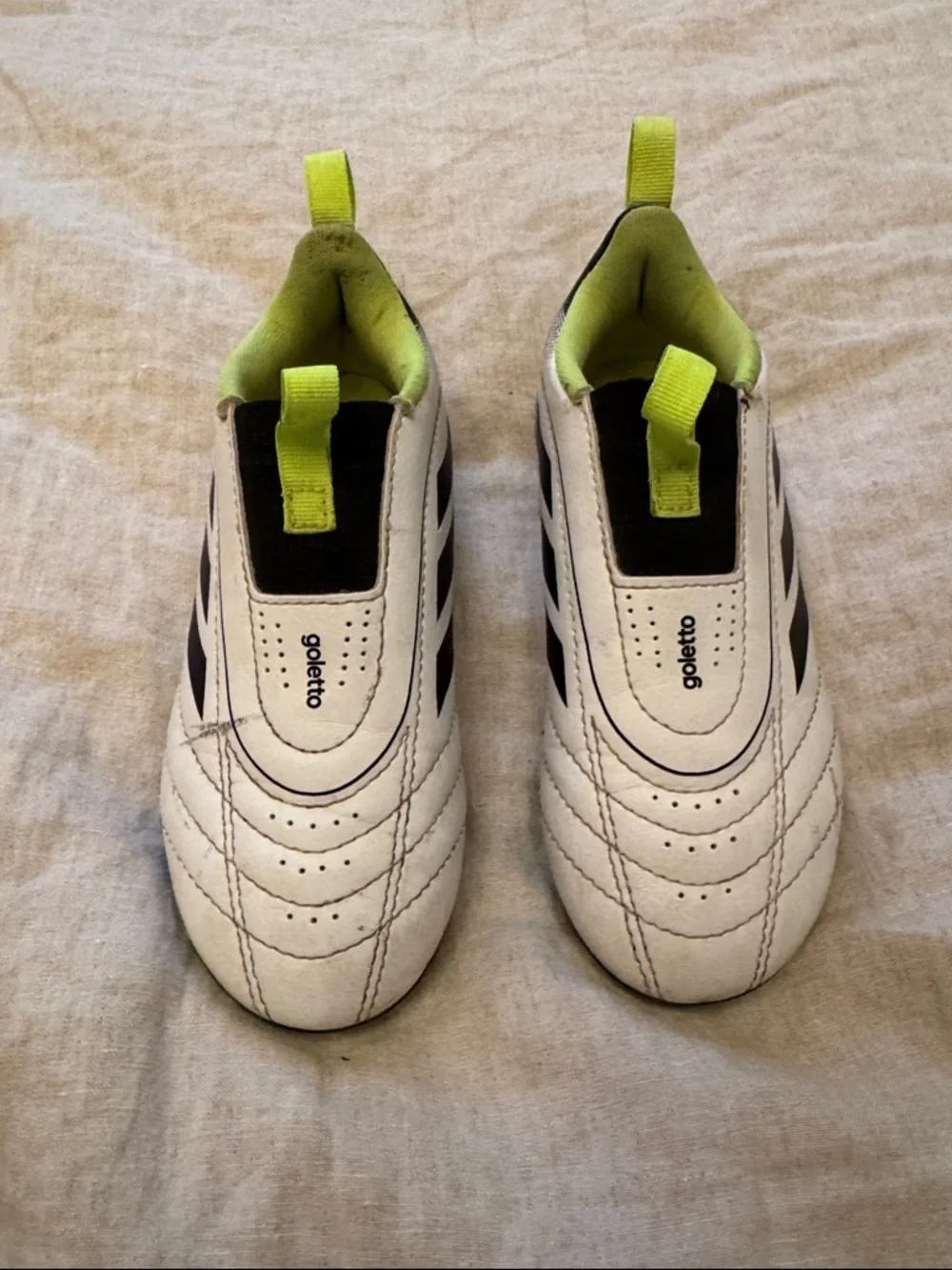 adidas Goletto Kids White and Neon Green Slip-On Soccer Cleats - Picture 4 of 10